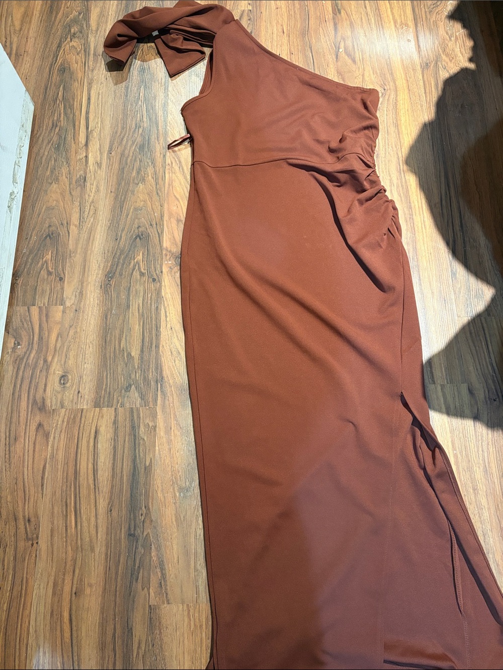 One-Shoulder Rust Brown Maxi Dress